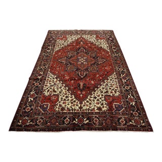 Heriz Rug 6’11” X 9’4” Red Wool Vintage Tribal Hand-Knotted Oriental Carpet For Sale