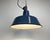 Industrial Blue Enamel Factory Lamp with Cast Iron Top, 1960s For Sale - Image 9 of 14