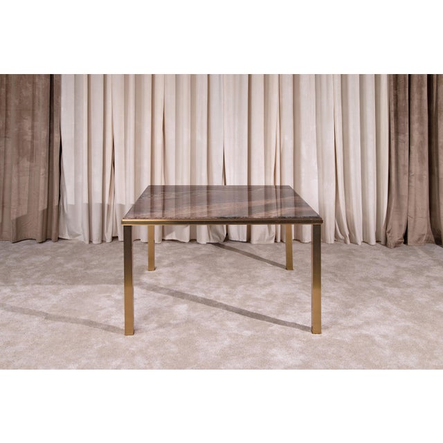 Metal Square Table in Brass and Marble, 1980s For Sale - Image 7 of 7