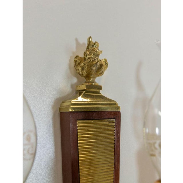 Louis XVI Triple Sconces in Brass and Iroko, 1960s, Set of 2 For Sale - Image 11 of 13