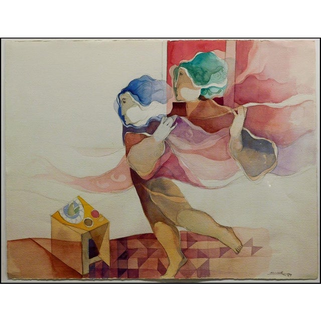 "Untitlted" by Sunol Alvar Original watercolor on paper Hand signed by the artist Framed Size: 33" x 40" Image Size: 20" x...