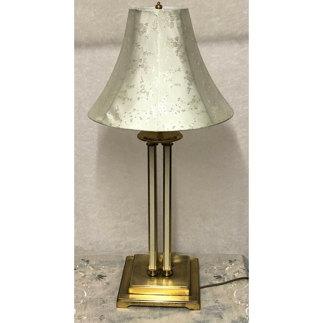 Brass Floor Lamp with Cream Fabric Shade from Unbekannt, 1970s, in Good conditions. Designed 1970 to 1979 I have official...