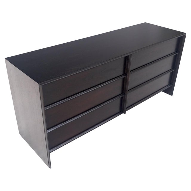 Gibbings for Widdicomb Ebonised Walnut Long 6 Oak Drawers Dresser Credenza MINT For Sale - Image 13 of 16