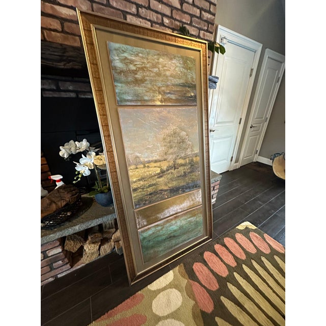 Monumental 69-Inch John-Richard Still Water Vertical Triptych - Textured Landscape Fine Art For Sale - Image 4 of 11