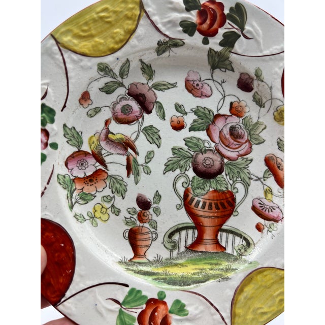 American Antique English Staffordshire Gaudy Floral Decorated Pearlware Plate, Circa 1820 For Sale - Image 3 of 11
