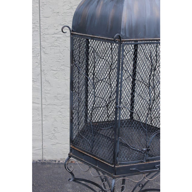 Black Vintage Wrought Iron Garden Bird Cage On Stand For Sale - Image 8 of 18