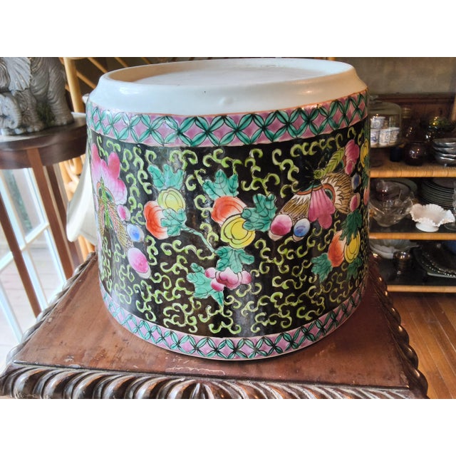 Antique Late Qing / Republic Period Chinese Famille Noire Porcelain Jardinière. Hand Painted. Medium Size. For Sale - Image 6 of 12