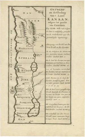Antique Dutch Map of the Twelve Tribes of Israel After Ezekiel, 1730