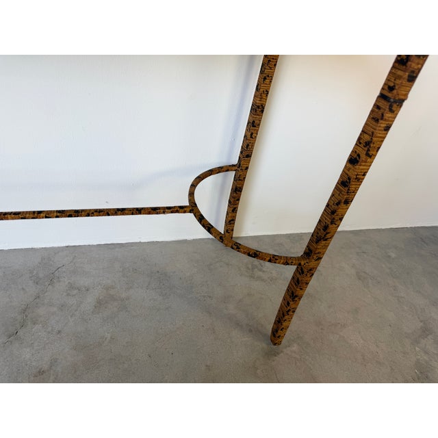 Vintage Faux Tiger Bamboo Wrapped Rattan Console Table For Sale - Image 12 of 16