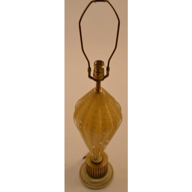 Controlled bubble Murano Glass body on fluted column base, probably by Barovier. Shade not included in lot.Height in...