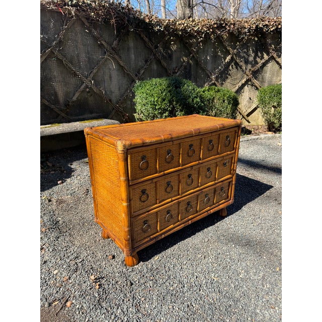 Handsome Faux Bamboo and Rattan Vintage Chest of Drawers For Sale - Image 4 of 12