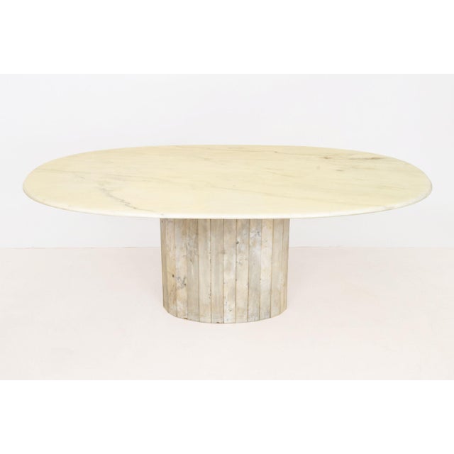 Late 20th Century Modern White Veined Marble Oval Top Dining Table For Sale - Image 5 of 9