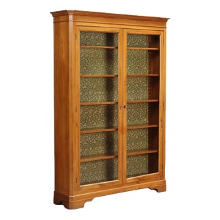 Italian Bookcase in Walnut Fir and Glass For Sale