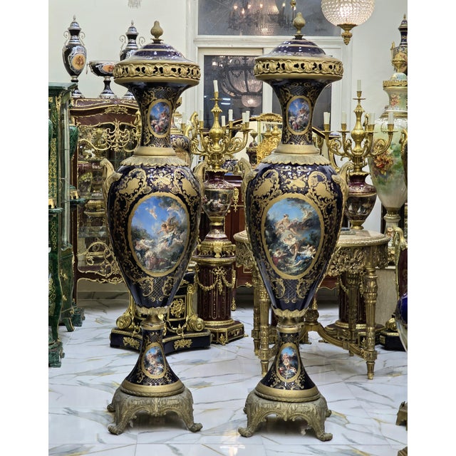French Style Pair of Porcelain Vases France For Sale - Image 4 of 5