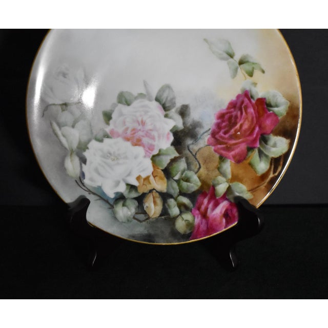 Antique Jean Pouyat Limoges France Hand Painted Rose Porcelain Cabinet Plate For Sale - Image 9 of 13