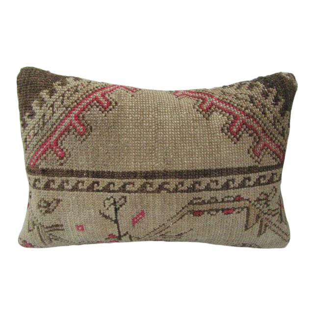 Turkish Handmade Kilim Brown & Coral Pillow For Sale