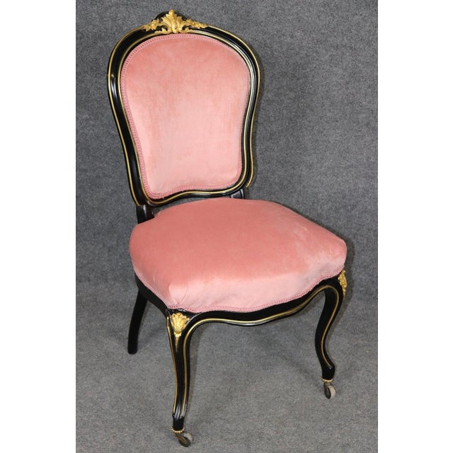 10 Louis XV Style 19th C. Ebonized & Bronze Mounted Dining Chairs For Sale - Image 10 of 17