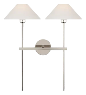 J. Randall Powers for Visual Comfort Signature Hackney 25" Double Tail Sconce in Polished Nickel with Linen Shades