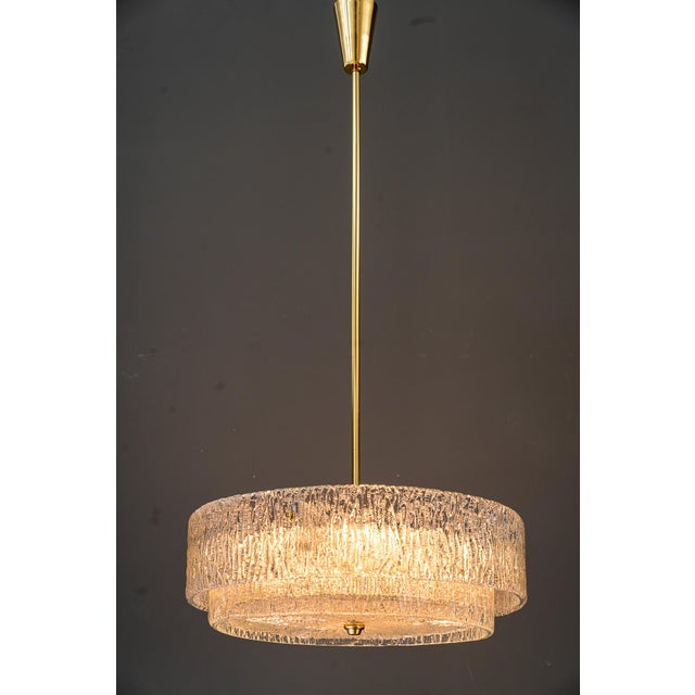 Round Textured Glass Ring and Brass Pendant Lamp by J. T. Kalmar, 1950s For Sale - Image 18 of 18