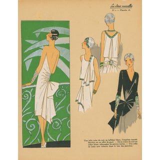 French Art Deco Pochoir Fashion Plate – White & Black Ensembles-1920's For Sale