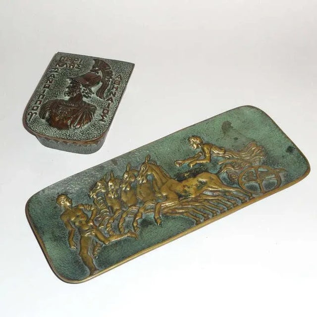 Olive Vintage Bronze Desk Set from Max Le Verrier, Set of 2 For Sale - Image 8 of 8