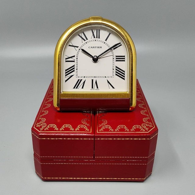 Romane 18k Gold Plated Travel and Desk Alarm Clock by Cartier, 1980s For Sale - Image 13 of 13