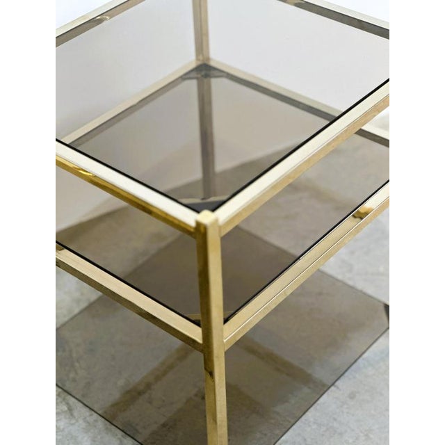 Vintage Brass and Smoked Glass 3-Tier Side Tables, 1970s, Set of 2 For Sale - Image 10 of 12