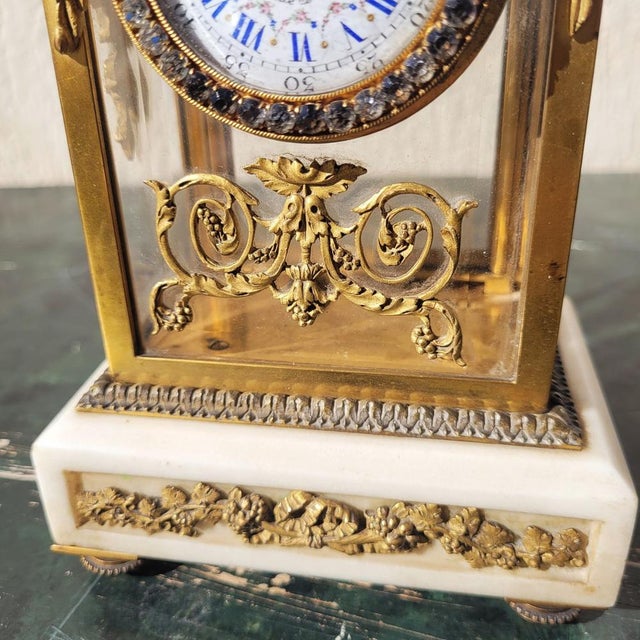 Metal Louis XVI Style Bronze and White Marble Clock, 19th Century For Sale - Image 7 of 14