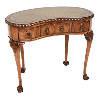 Antique Burr Walnut Leather Top Kidney Shaped Desk, 1900 For Sale