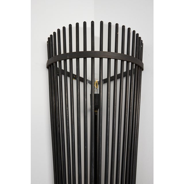 Industrial Set of Three Monumental Modernist Steel Rod Wall Sconces, Switzerland For Sale - Image 3 of 16