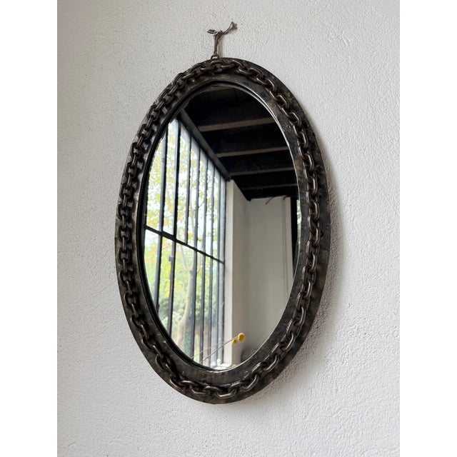 Vintage Brutalist Oval Chain Mirror, 1950 For Sale - Image 11 of 18