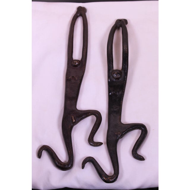 Black Antique Hanging Couple Raw Iron Monkey Dancers- a Pair For Sale - Image 8 of 8