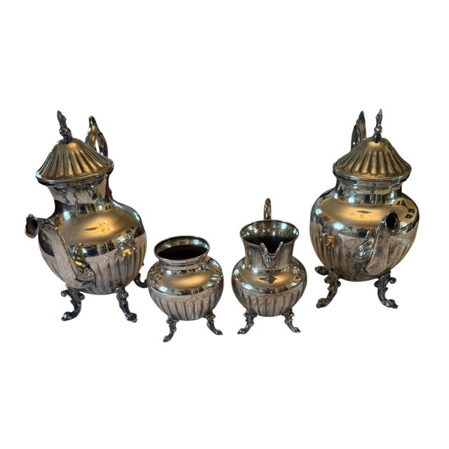 Mid-Century Modern Mid 20th Century Birmingham Silver on Copper Coffee Tea Service With Sugar & Creamer - 4 Piece Set For Sale - Image 3 of 12