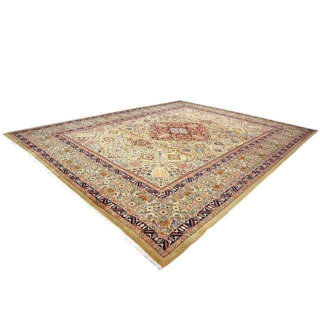 Persian Antique Persian Tabriz 10x13 Tan, Taupe, & Gold Handmade Area Rug #1143243 For Sale - Image 3 of 10