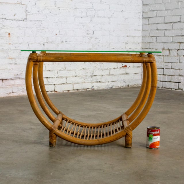 Mid-20th Century MCM Coastal Style Side or End Table With Bent Rattan Base and Rectangle Glass Top For Sale - Image 18 of 18