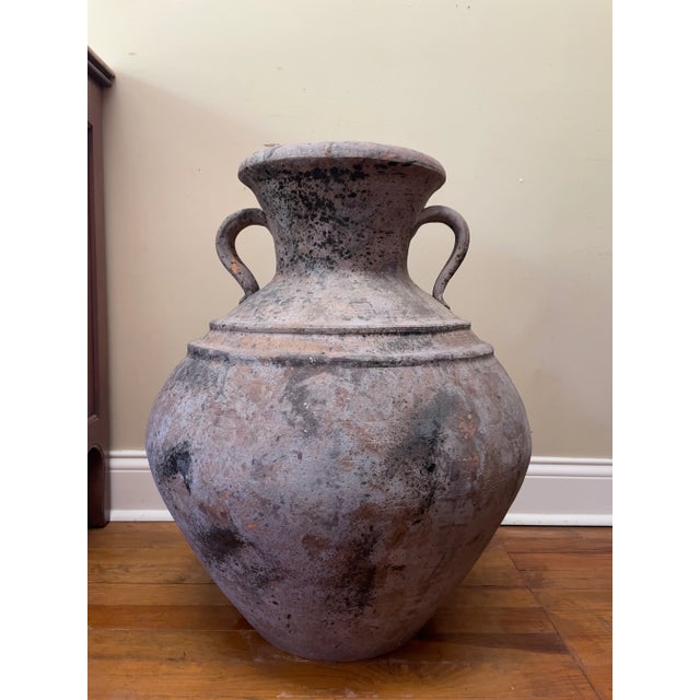 Large Matte Gray Clay Olive Jar Pot Vessel With Double Handles For Sale - Image 13 of 13