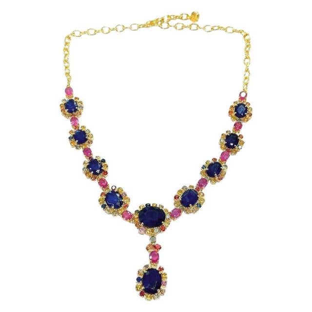 Bochic "Capri" Natural Multi Sapphire & Ruby Necklace Set 18K Gold & Silver For Sale - Image 15 of 18