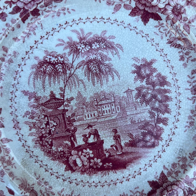 Mid 19th Century A Antique Staffordshire "Italian Villas" Red Transfer Decorated Plate, 1830’s For Sale - Image 5 of 11
