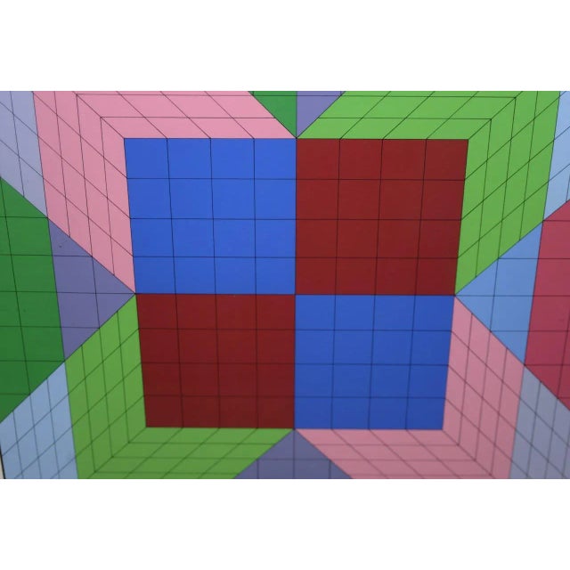 Blue Victor Vasarely (french, 1906-1997) "the Door" Original Serigraph Signed / Numberd C.1982 For Sale - Image 8 of 10