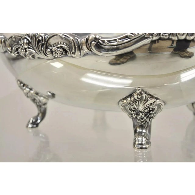 Wallace Silversmiths Vintage Wallace 214 Victorian Style Silver Plated Oval Footed Fruit Bowl For Sale - Image 4 of 11