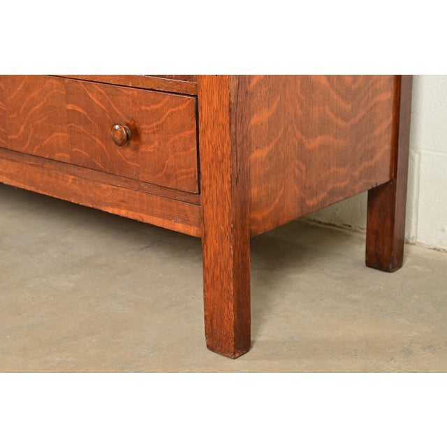 Stickley Brothers Style Antique Mission Tiger Oak Arts & Crafts Sideboard or Bar Cabinet, Circa 1910 For Sale - Image 14 of 18
