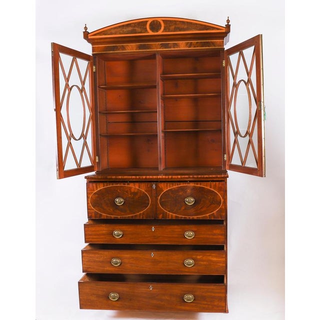 Antique George III Inlaid Flame Mahogany Secretaire Bookcase, 1815 For Sale - Image 11 of 18