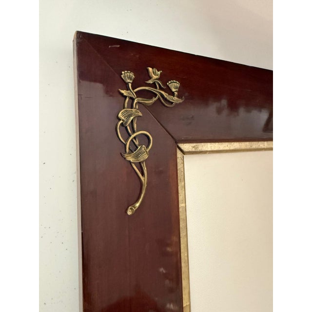 Wood Art Nouveau Mahogany Picture Frame with Brass Floral Mounts, Austria, 1900s For Sale - Image 7 of 10