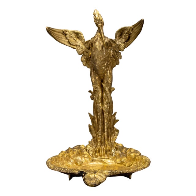French Art Nouveau Style Umbrella or Cane Stand with Heron Motif, 1950s For Sale