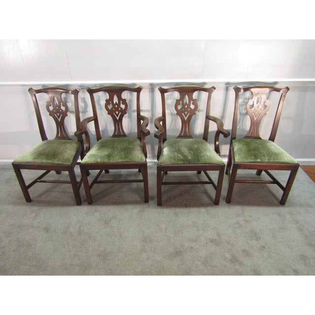 1980s Henkel Harris Solid Mahogany Set of Eight Chippendale Style Dining Chairs For Sale - Image 5 of 12