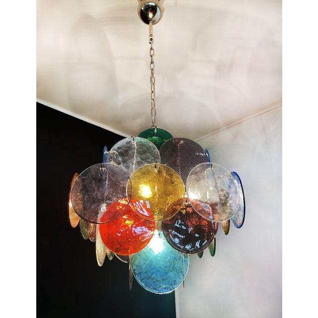 Vintage Italian Murano Chandelier with 36 Multicolored Disks, 1990 For Sale - Image 9 of 18