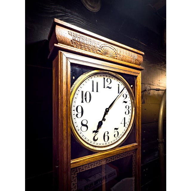 Early 20th Century Western Union Box Regulator Wall Clock With Key For Sale - Image 10 of 16