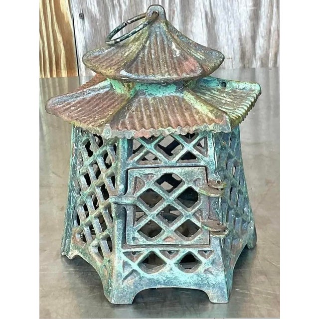 Vintage Asian Wrought Iron Pagoda Lantern For Sale - Image 10 of 12