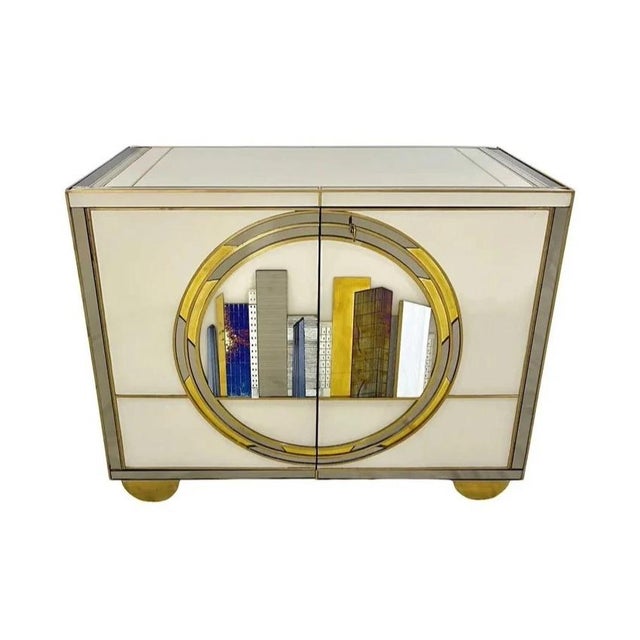 Italian Art Deco Style Cabinet / Server With New York Skyline Glass Decoration For Sale - Image 10 of 10