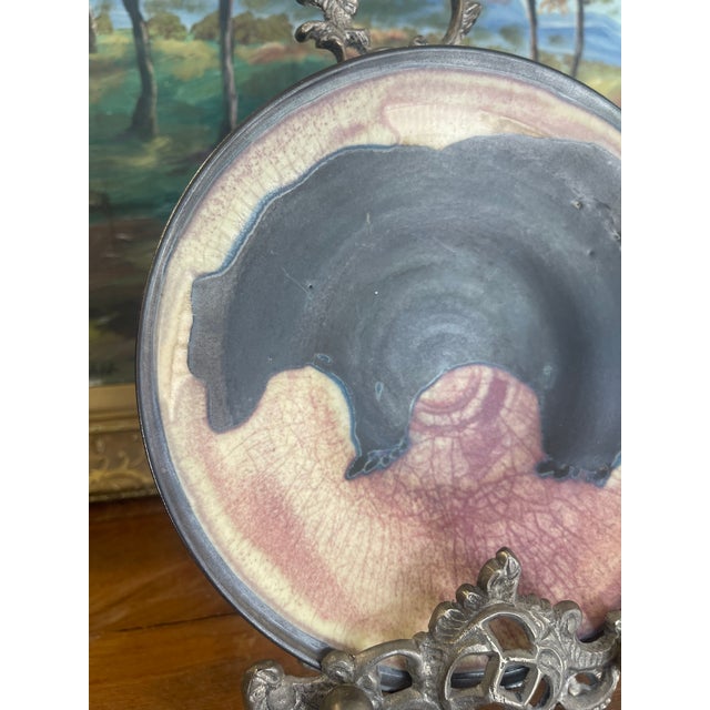 1970s Signed Handcrafted Ceramic Bear Motif Art Plate For Sale - Image 5 of 8